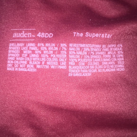 NWT Auden The Superstar 48DD Bra Maroon Color - Picture 6 of 6